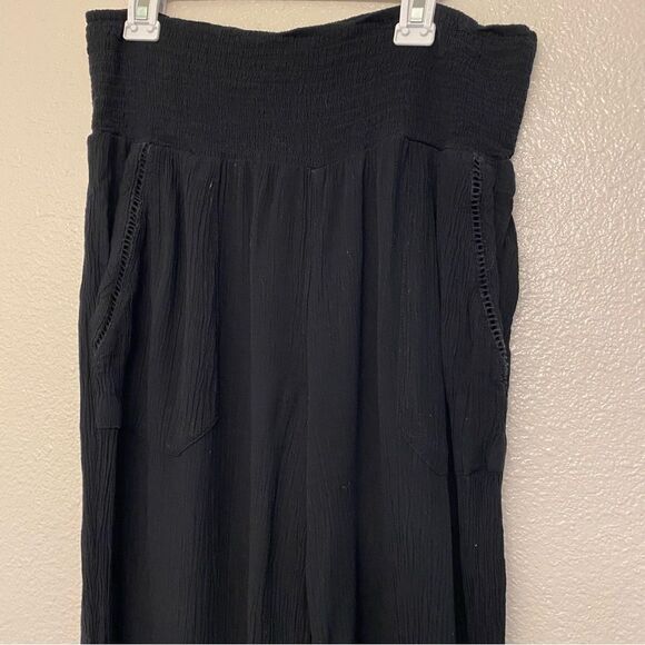 Three dots black rayon pull on gauze hi rise wide leg lounge pants size S - Picture 5 of 13